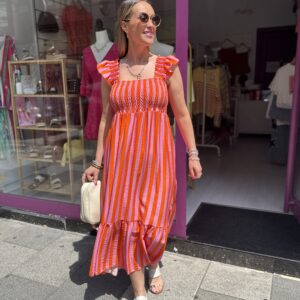Vestido Midi Capri Naranja & Rosa