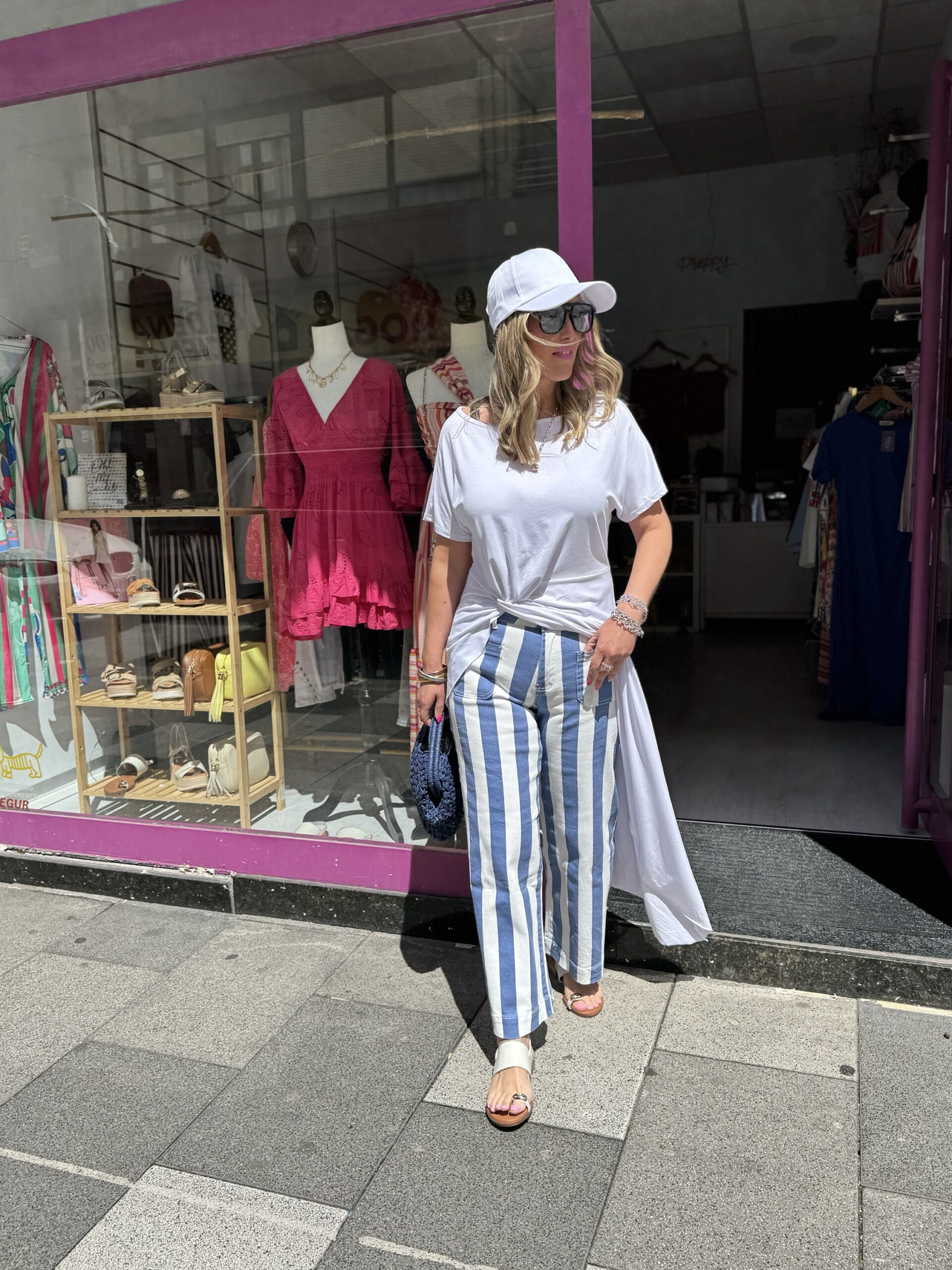 Pantalón Flare Denim Rayas Azul & Blanco