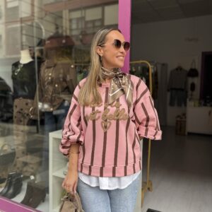 Sudadera Oversize de Rayas La Vie Est Belle – Rosa y Marrón
